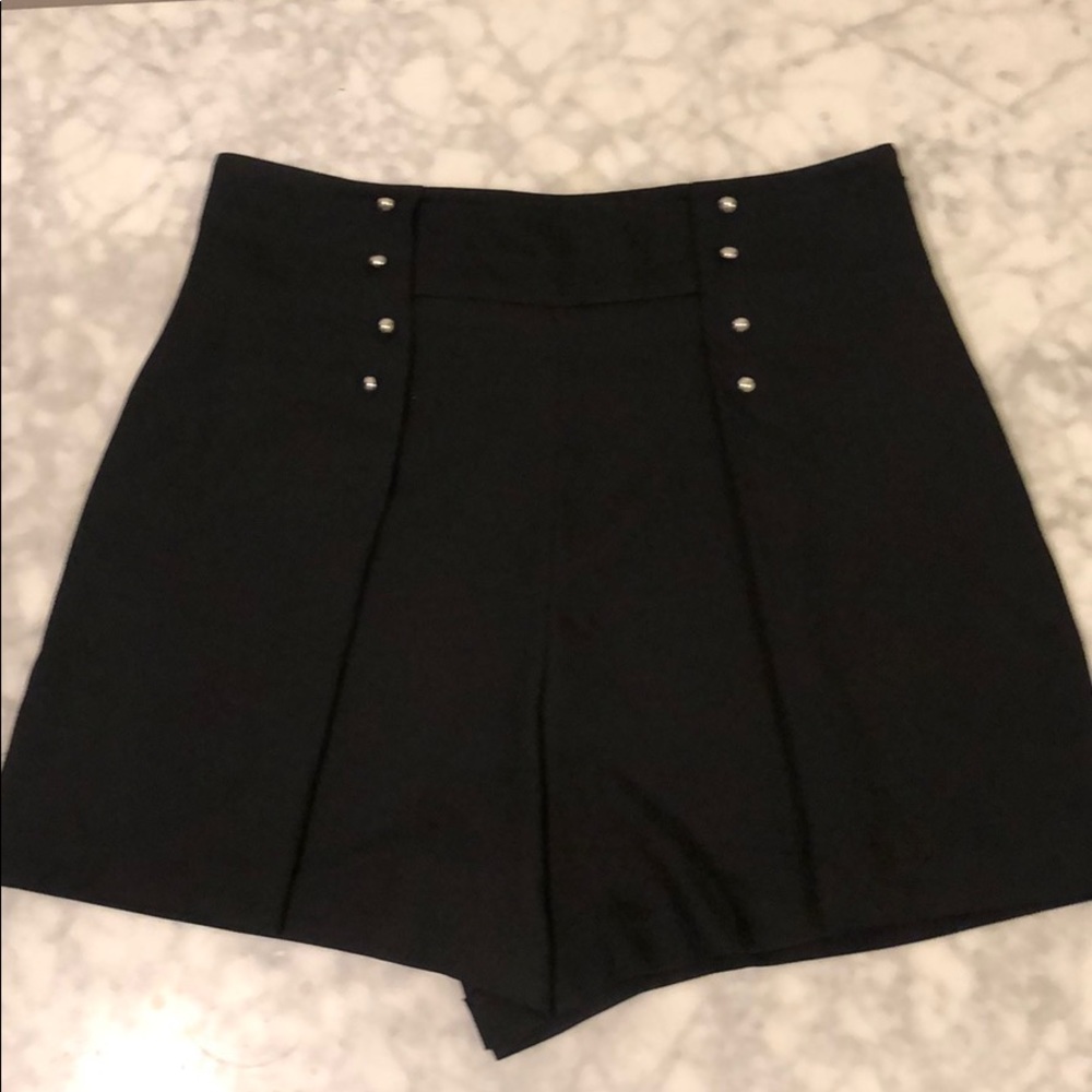 Zara black high waist shorts with silver buttons